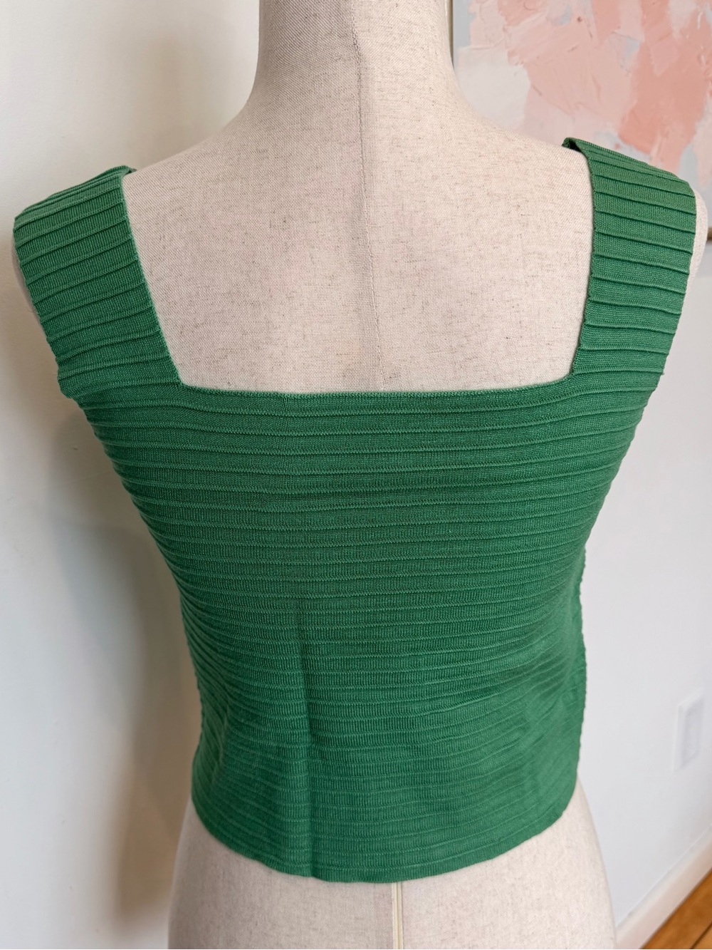 Green Ribbed Square-Neck Tank Top - M - Picture 3 of 5